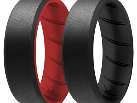 ROQ Silicone Wedding BR 8mm Edge Ring Set - Black-Red by ROQ for Men - 2 x 15 mm Ring For Cheap