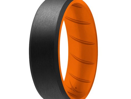 ROQ Silicone Wedding BR 8mm Edge Ring - Orange-Black by ROQ for Men - 12 mm Ring Cheap