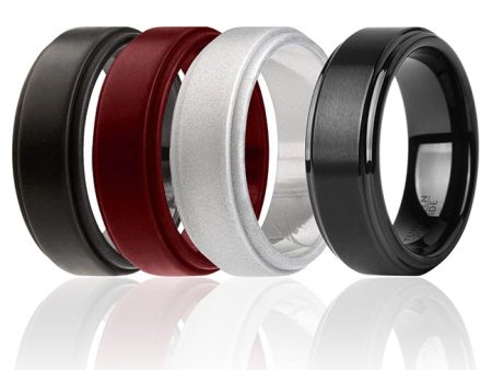 ROQ Silicone Wedding Twin Step Ring Set - Bordeaux by ROQ for Men - 4 x 9 mm Ring Online