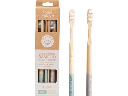 Luvin Life Luvin  Life Biodegradable Bamboo Toothbrush Adult Medium (2 Colour Pack) Sage & Mist x 2 Pack Online now