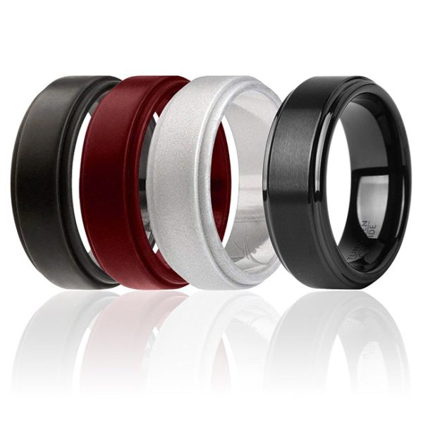 ROQ Silicone Wedding Twin Step Ring Set - Bordeaux by ROQ for Men - 4 x 11 mm Ring on Sale