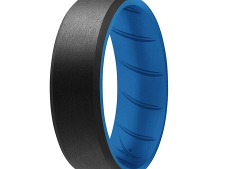 ROQ Silicone Wedding BR 8mm Edge Ring - Light-Blue-Black by ROQ for Men - 8 mm Ring Sale