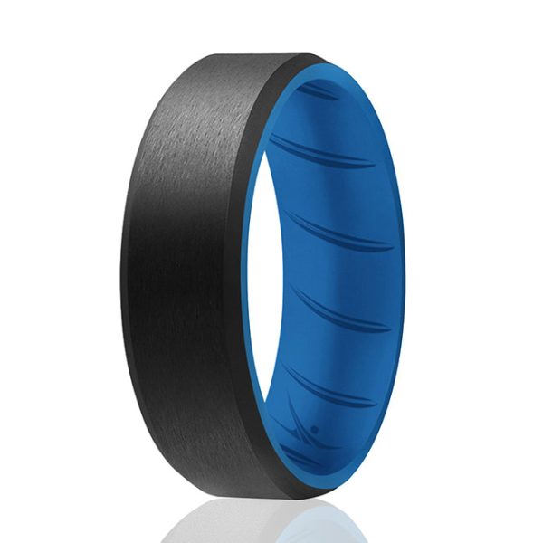 ROQ Silicone Wedding BR 8mm Edge Ring - Light-Blue-Black by ROQ for Men - 8 mm Ring Sale