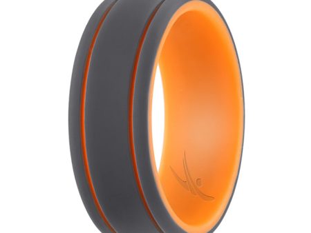 ROQ Silicone Wedding 2Layer Lines Ring - Orang-Grey by ROQ for Men - 9 mm Ring Online