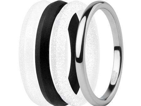 ROQ Silicone Wedding Twin 2mm Ring Set - Black-White by ROQ for Women - 4 x 8 mm Ring Fashion