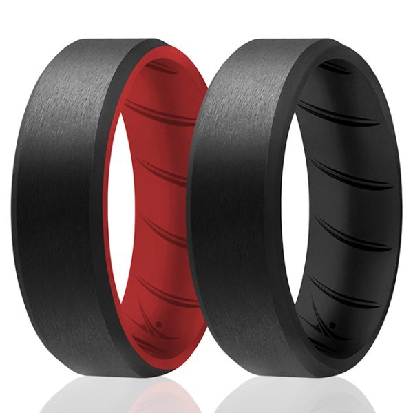 ROQ Silicone Wedding BR 8mm Edge Ring Set - Black-Red by ROQ for Men - 2 x 16 mm Ring Online now