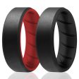 ROQ Silicone Wedding BR 8mm Edge Ring Set - Black-Red by ROQ for Men - 2 x 14 mm Ring For Cheap