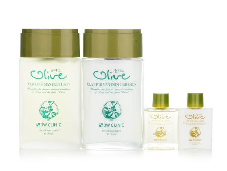 3W Clinic Olive For Man Set: 2x Fresh Skin, 2x Fresh Emulsion (Exp. Date 3 2023)  4pcs Fashion